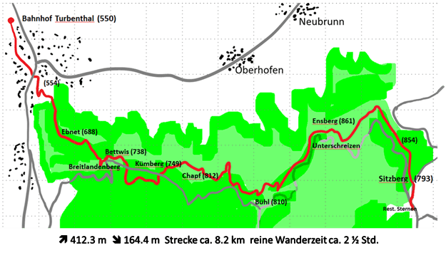 Karte Zürcher Oberland-Höhenweg